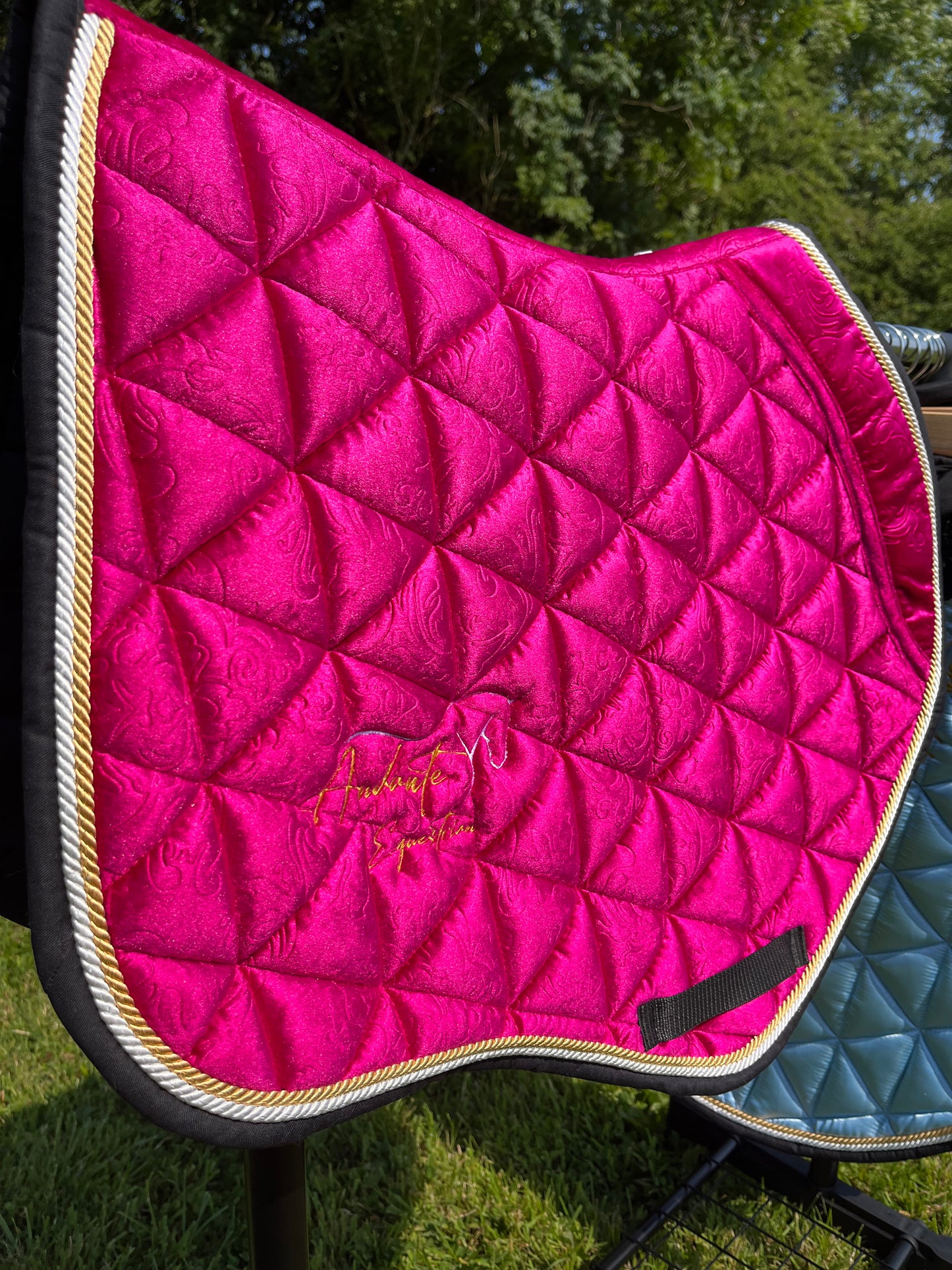 Magenta Pink Velvet Saddle Pad & Fly Bonnet Set