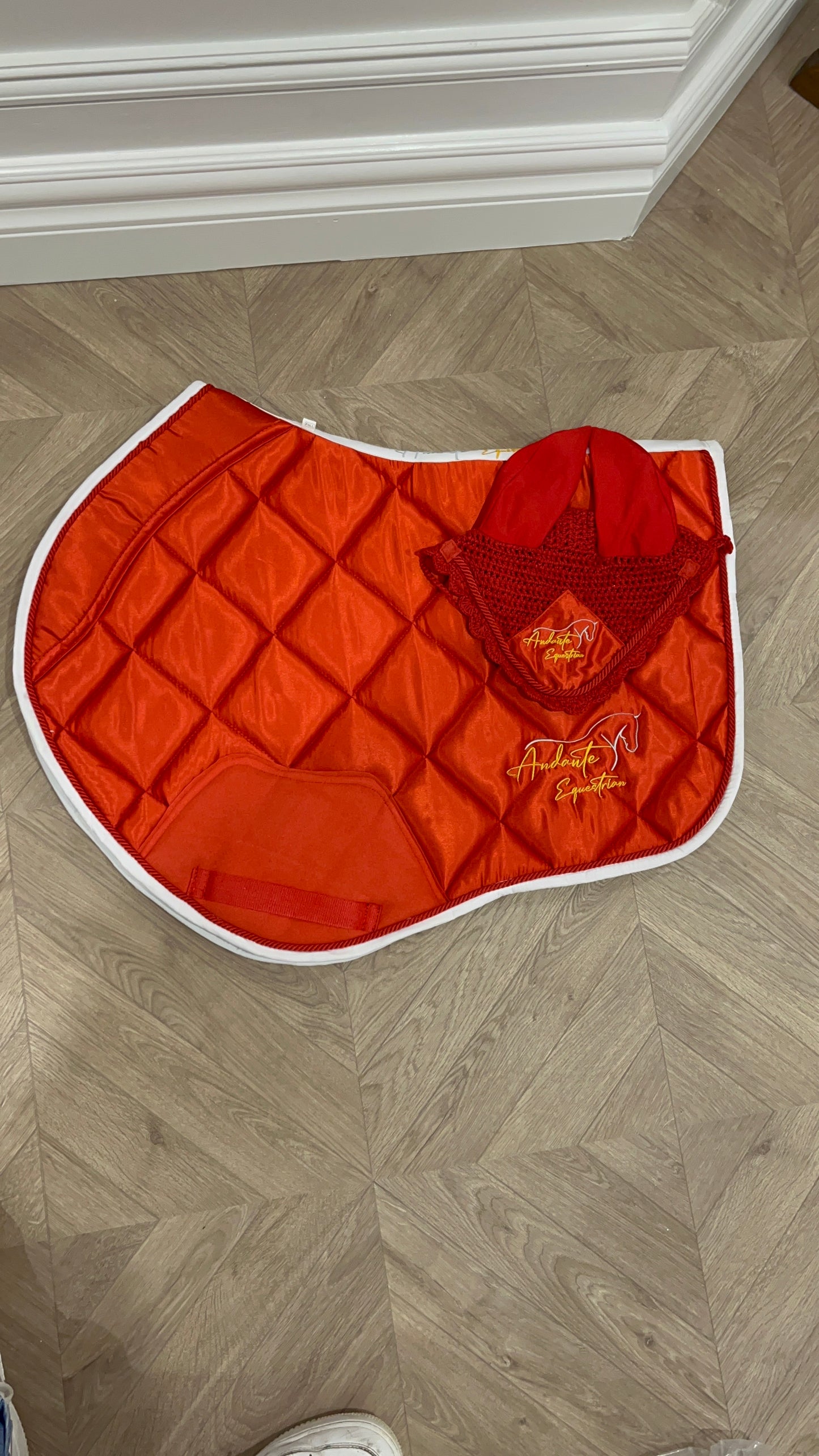 Ruby Red Satin Saddle Pad & Fly Bonnet Set