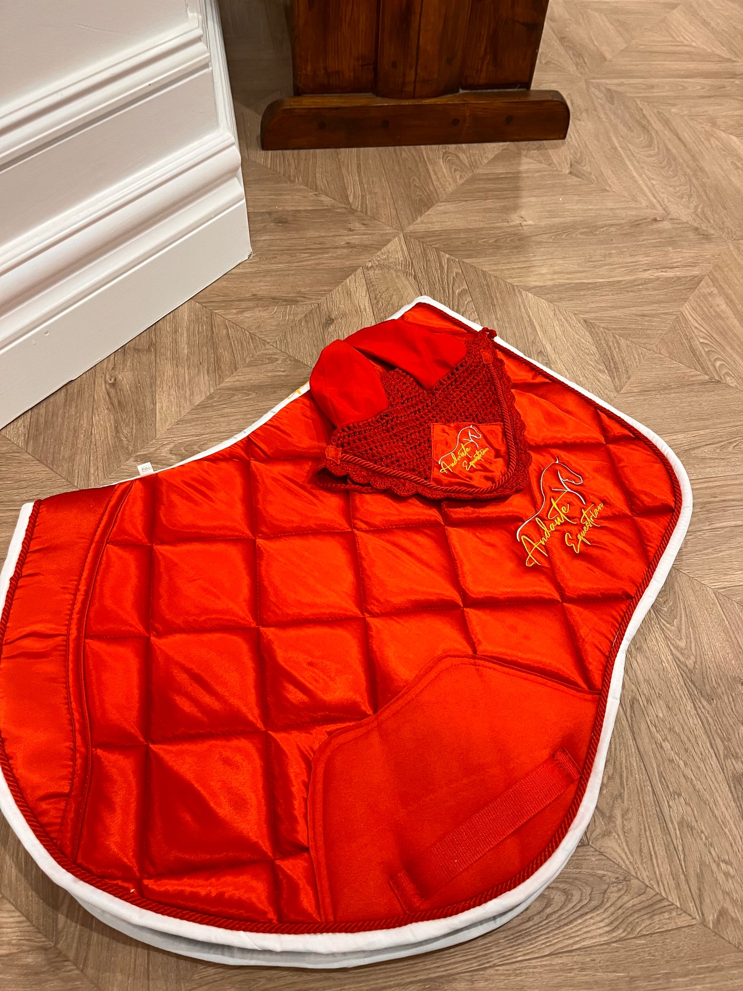 Ruby Red Satin Saddle Pad & Fly Bonnet Set