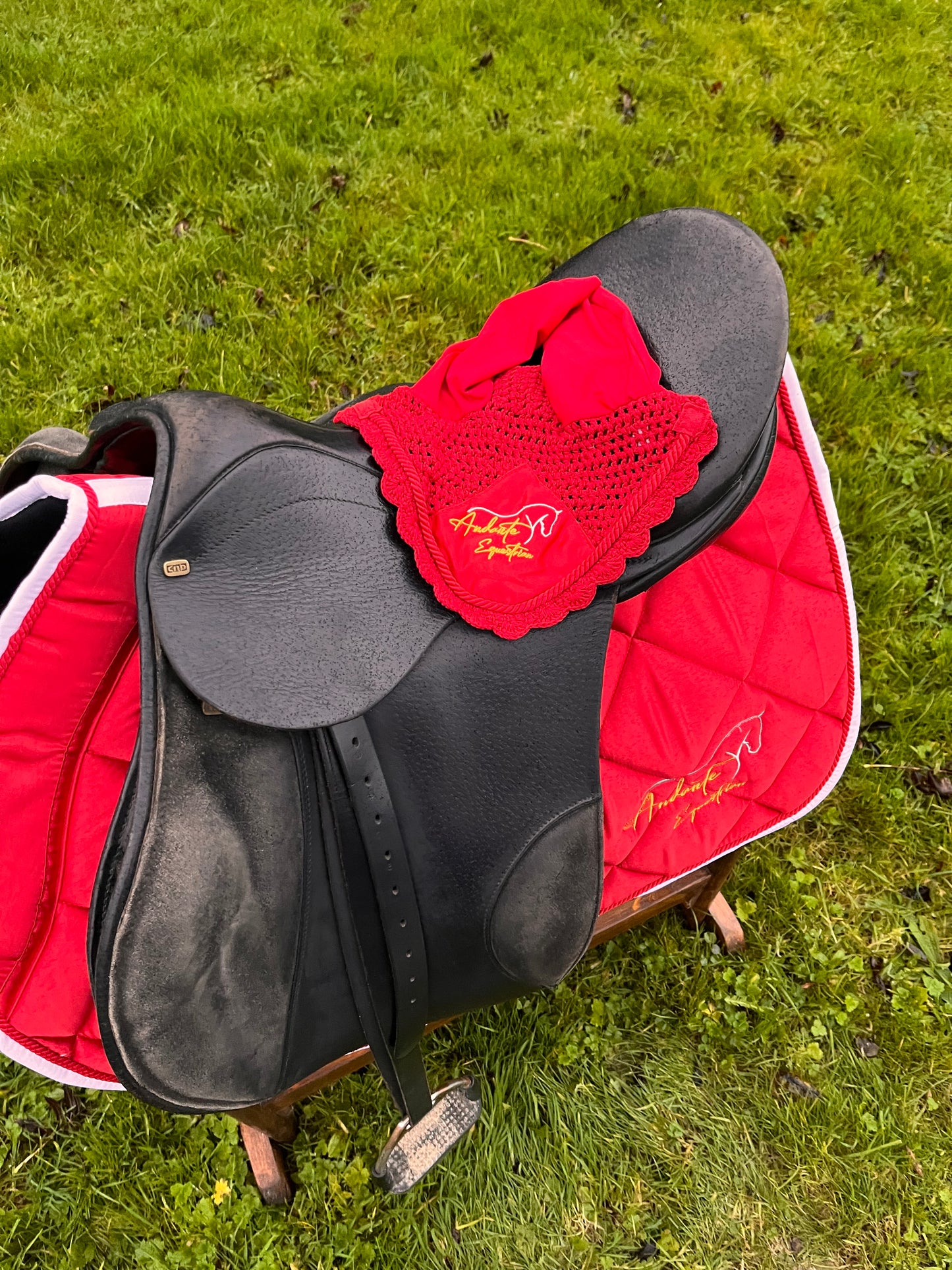 Ruby Red Satin Saddle Pad & Fly Bonnet Set