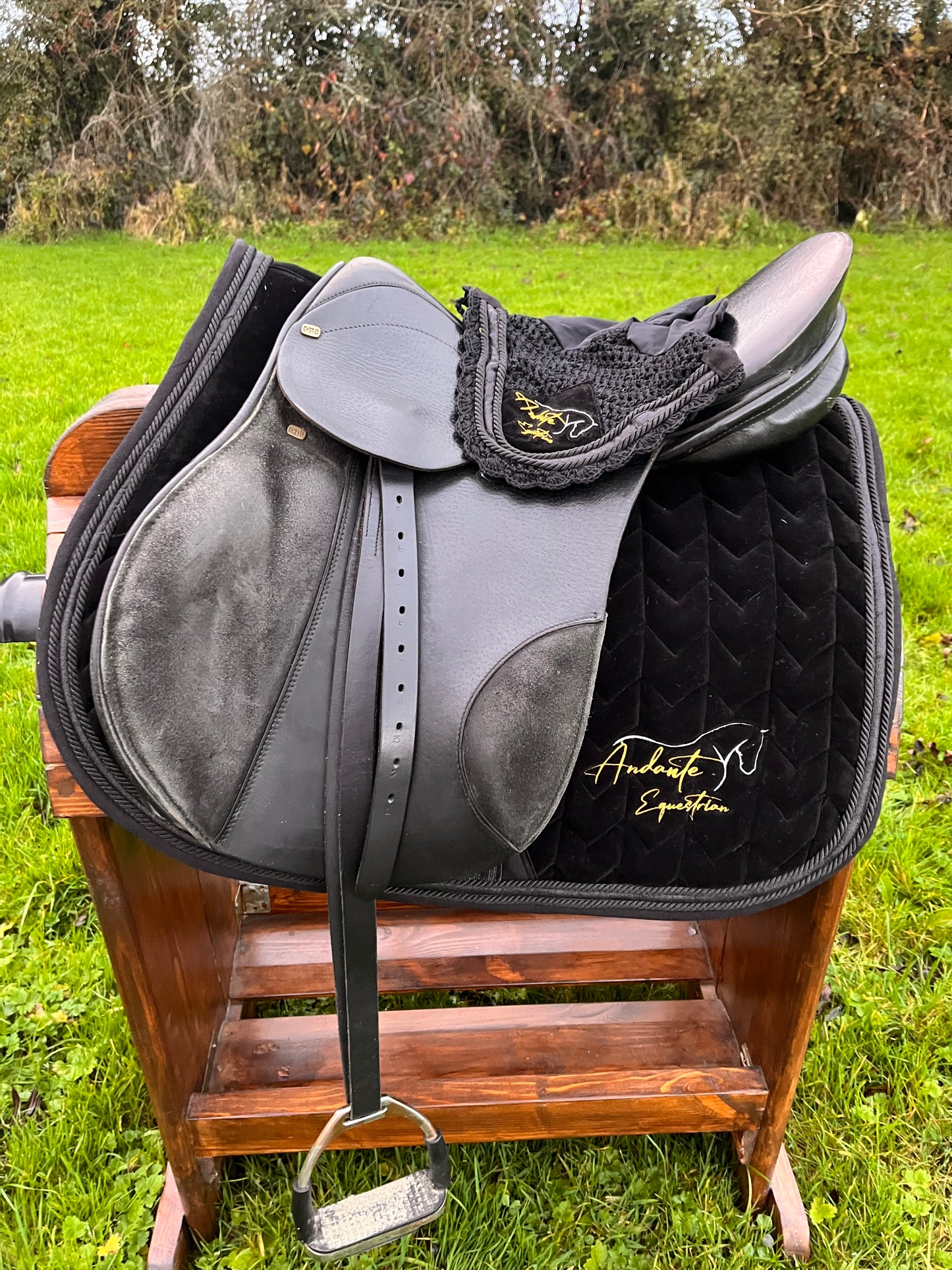 Black Velvet & Glitter Saddle Pad & Fly Bonnet Set