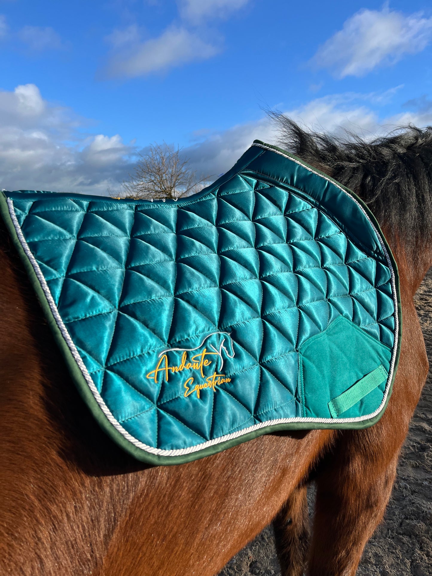 Emerald Green Satin Saddle Pad & Fly Bonnet Set