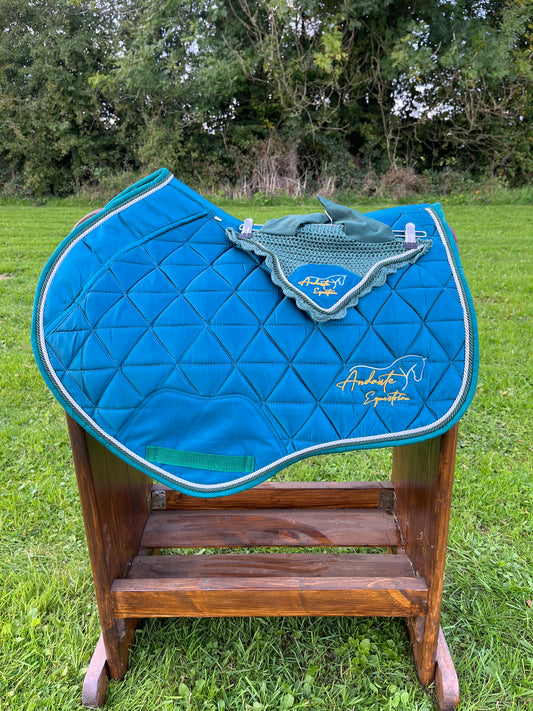Emerald Green Satin Saddle Pad & Fly Bonnet Set