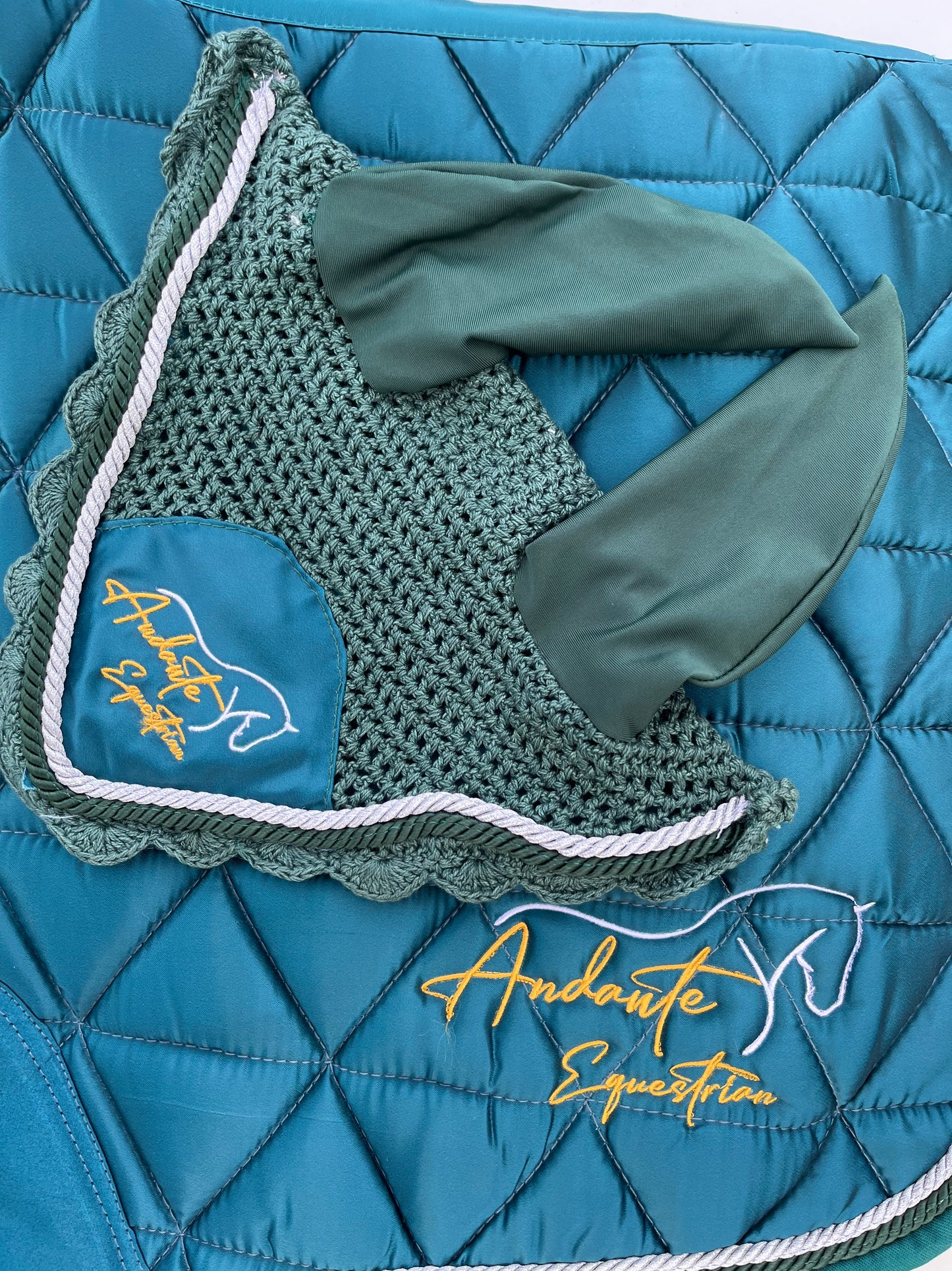 Emerald Green Satin Saddle Pad & Fly Bonnet Set