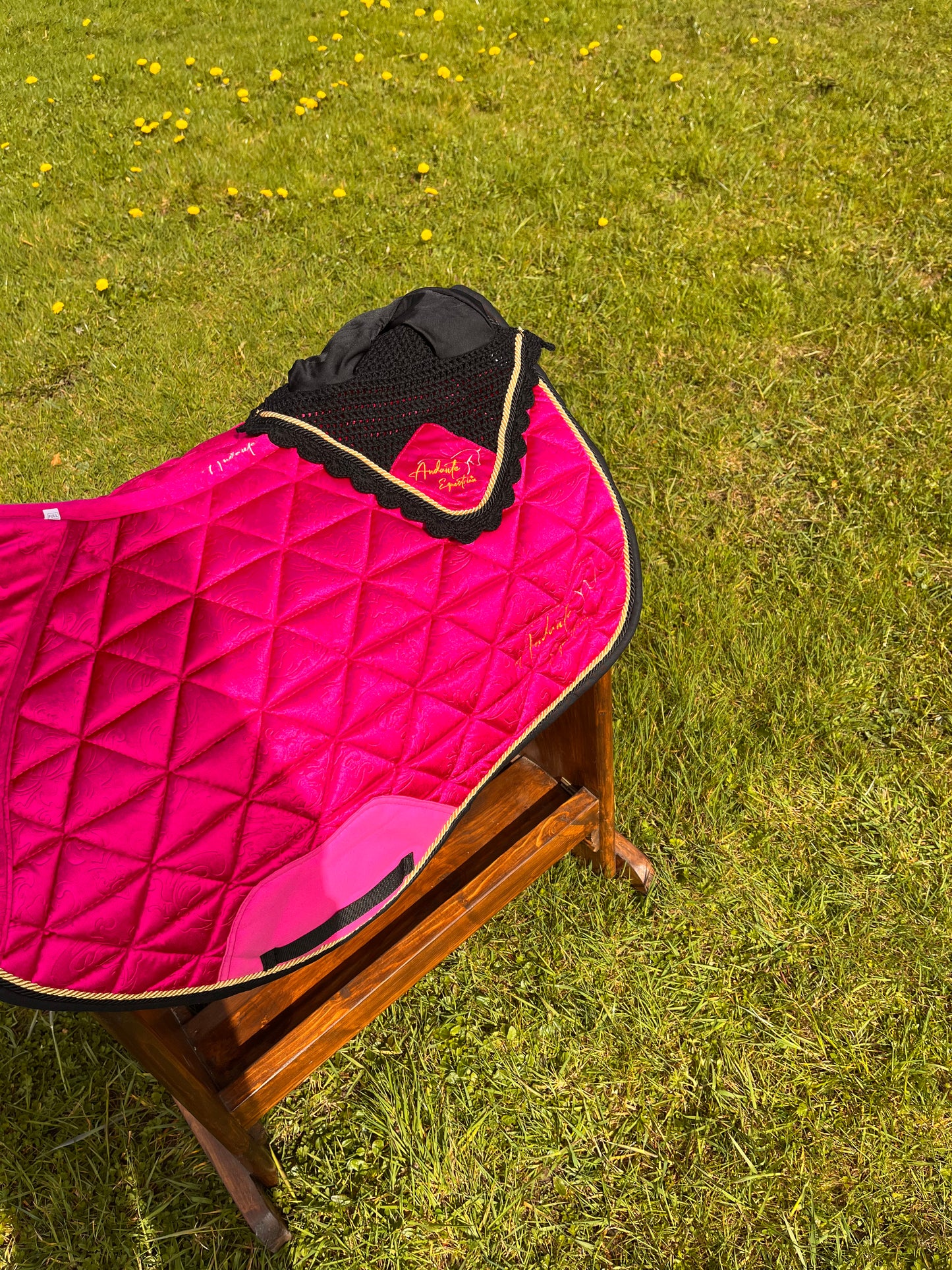 Magenta Pink Velvet Saddle Pad & Fly Bonnet Set