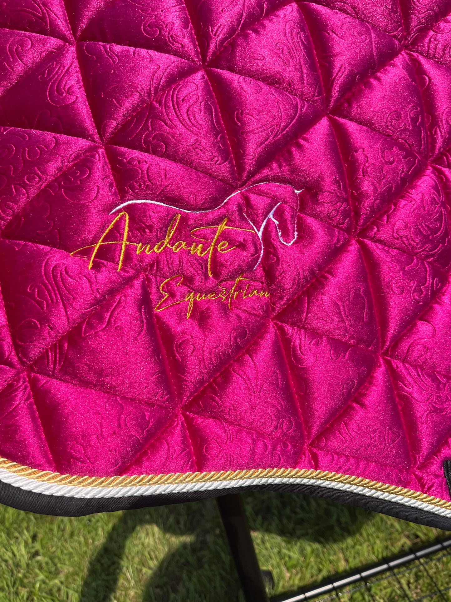 Magenta Pink Velvet Saddle Pad & Fly Bonnet Set