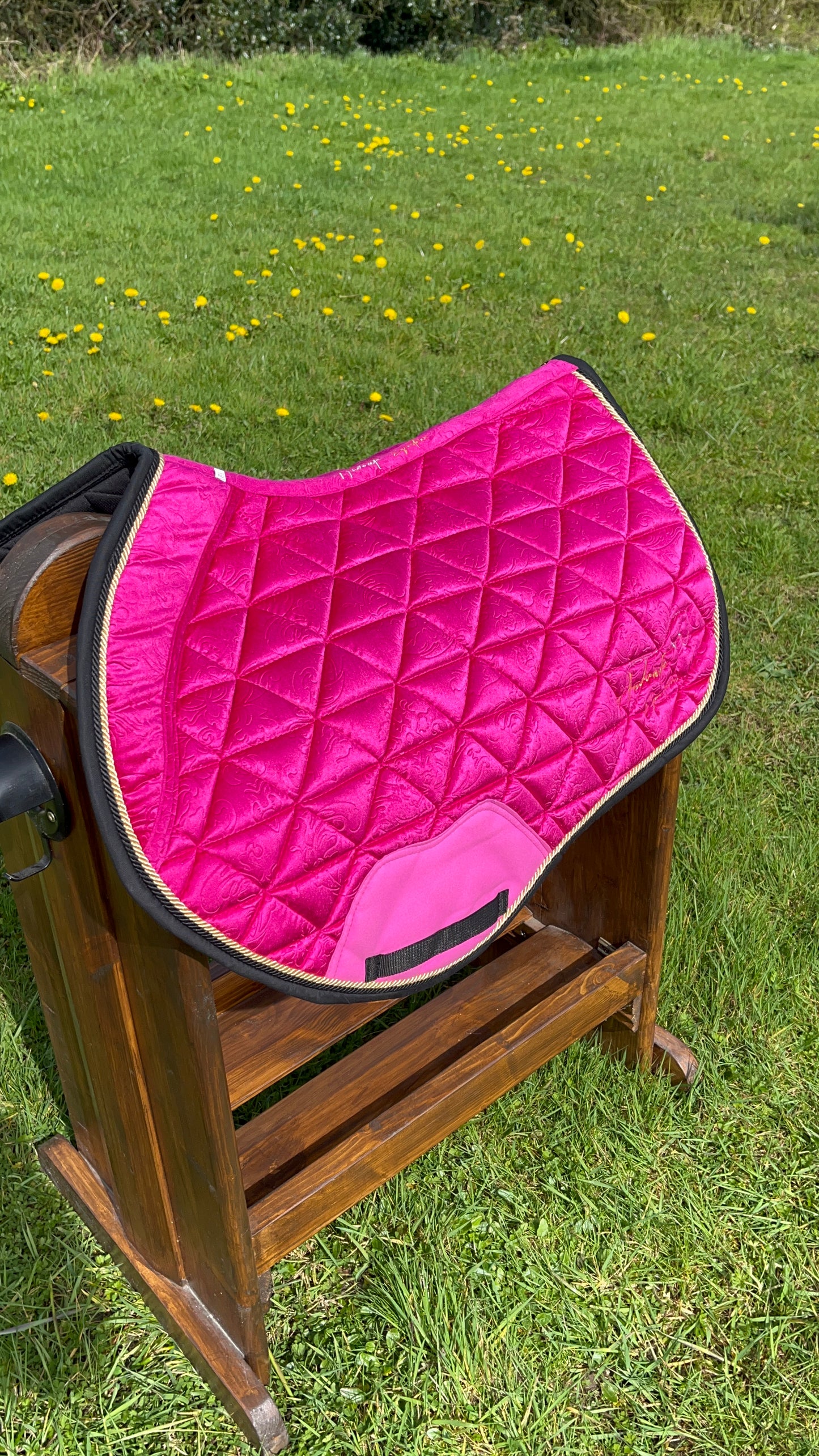 Ultimate Magenta Pink Velvet Set - Saddle pad, Fly Bonnet & Crystal Browband