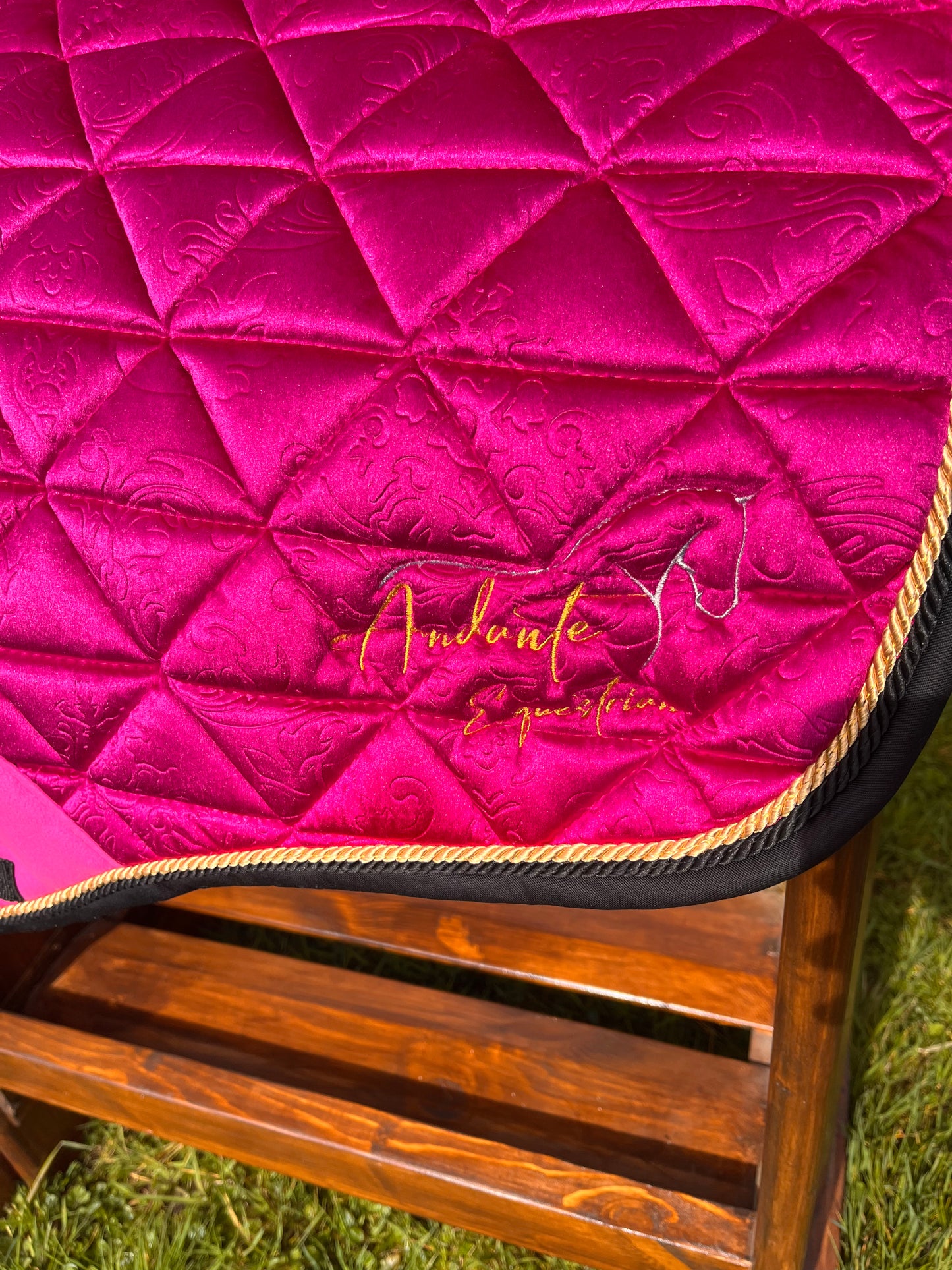 Ultimate Magenta Pink Velvet Set - Saddle pad, Fly Bonnet & Crystal Browband